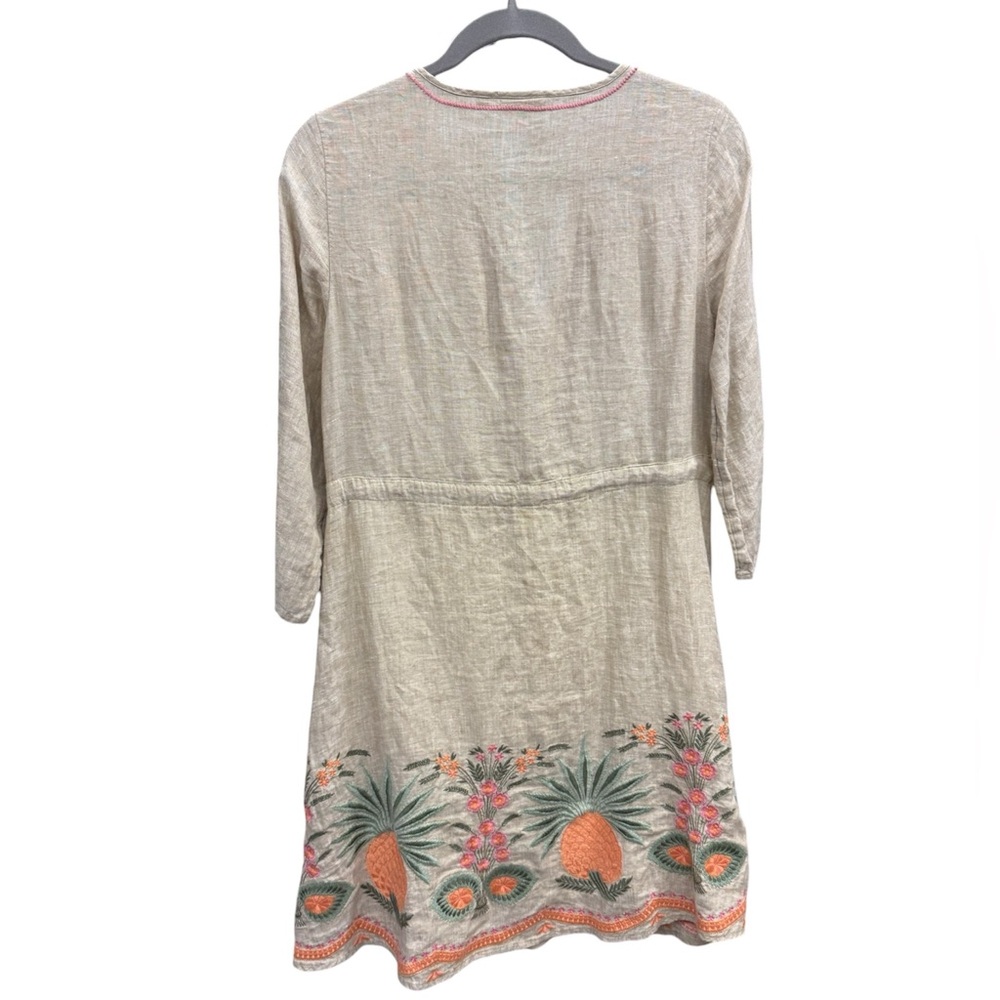 Spartina 449 Floral Embroidered Linen Pineapple Tunic Dress - Pink Tassels - Picture 4 of 8